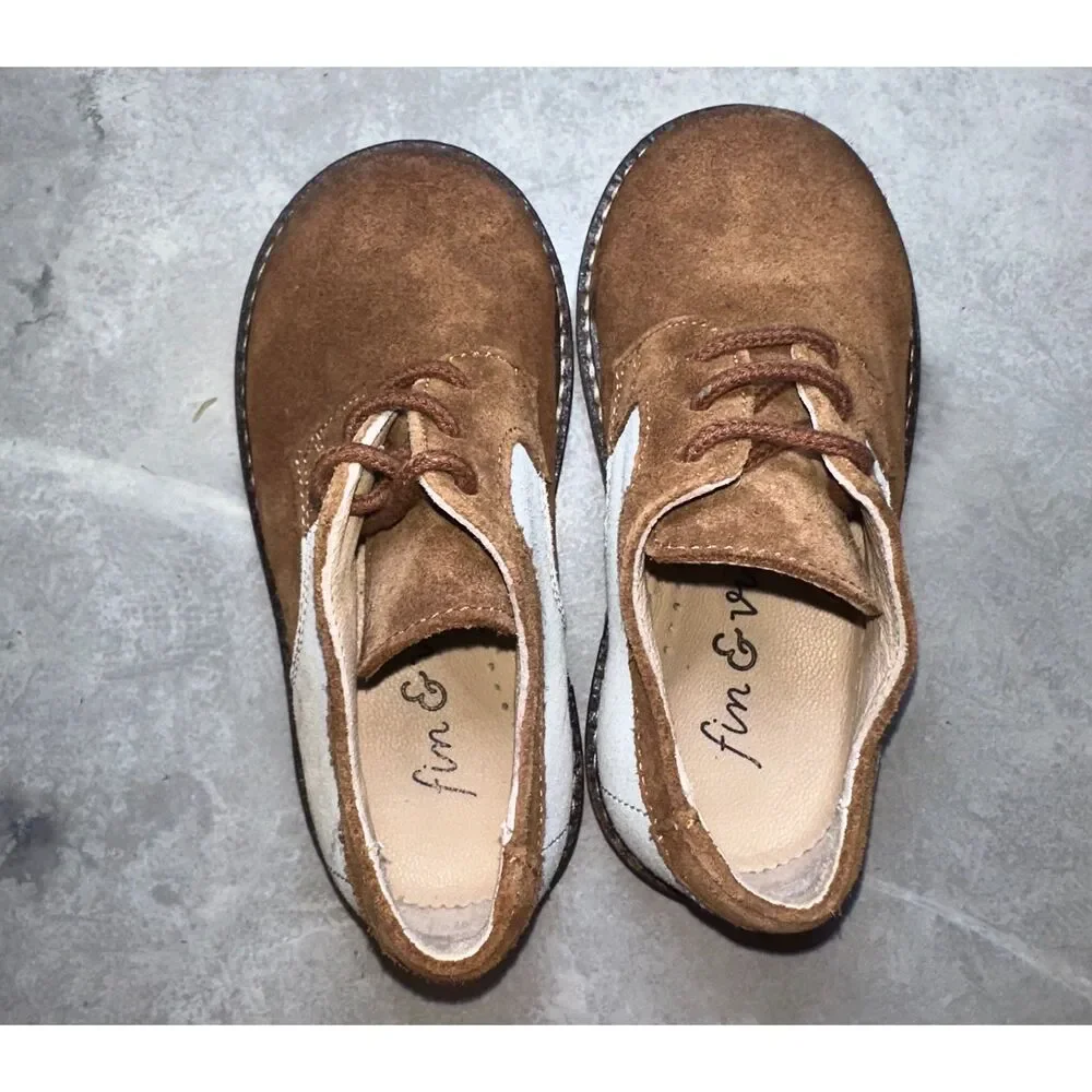 Fin & Vince Suede Retro Saddle Oxford Shoe, Cognac/ Pastel, Size 7‎ US & Euro 23